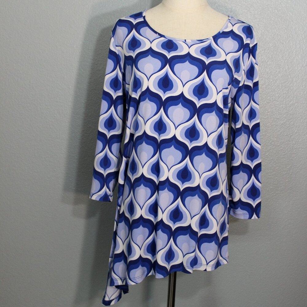 Susan Graver Floral Asymmetrical Tunic Liquid Knit Blouse Spandex Blend Size S